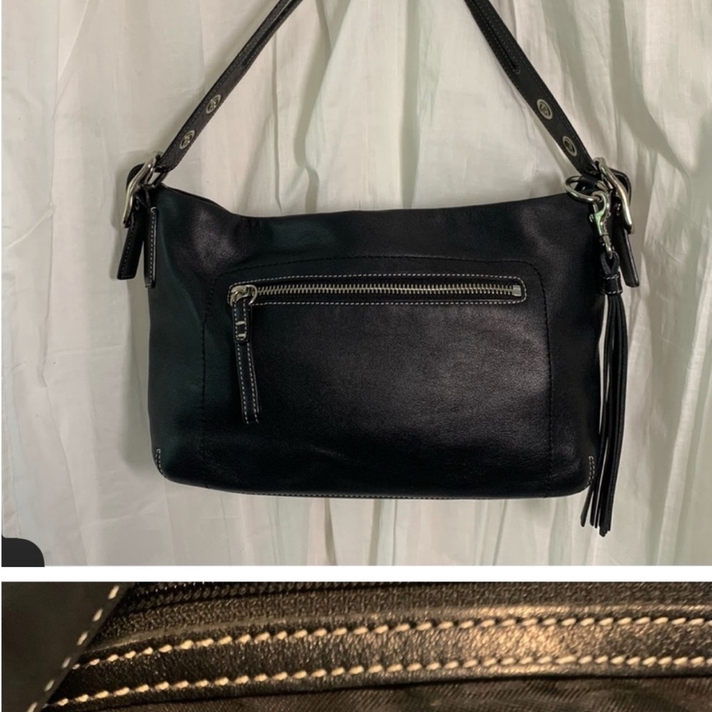 Coach Black Leather Shoulder Bag with Silver Hardware